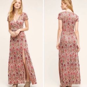 Anthropologie Cecilia Prado Posy Floral Flowers Knit Metallic Maxi Dress